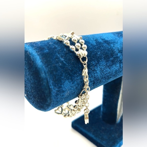 Silver Heart and Cross Charm Beaded Bracelet with Multi-Strand Design Bracelet - Picture 3 of 12